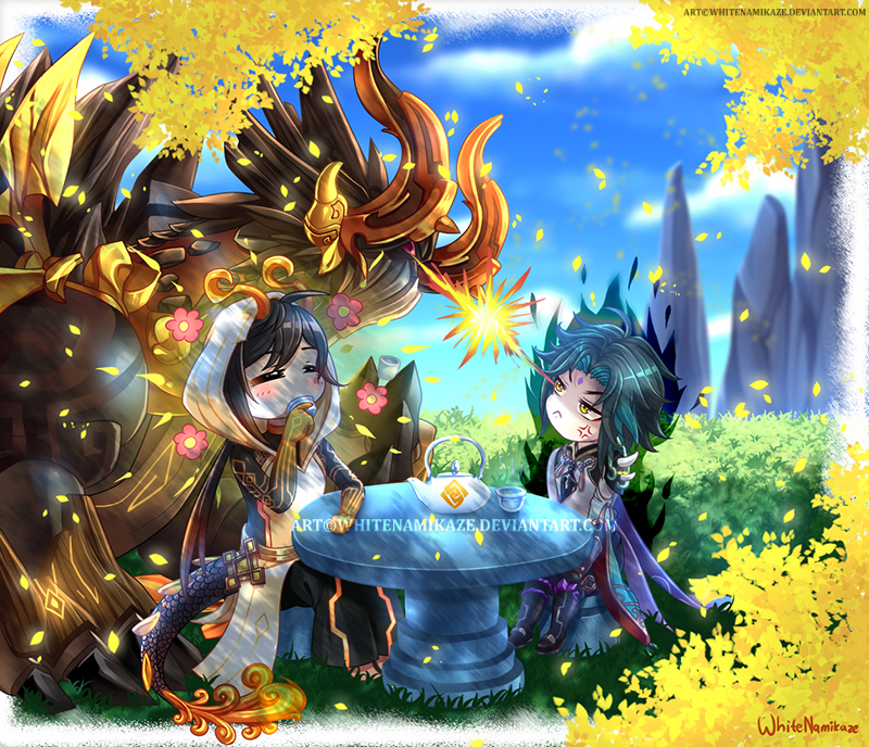Genshin Impact - Zhongli, Xiao and Azhdaha by WhiteNamikaze on DeviantArt